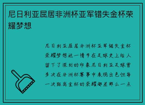 尼日利亚屈居非洲杯亚军错失金杯荣耀梦想